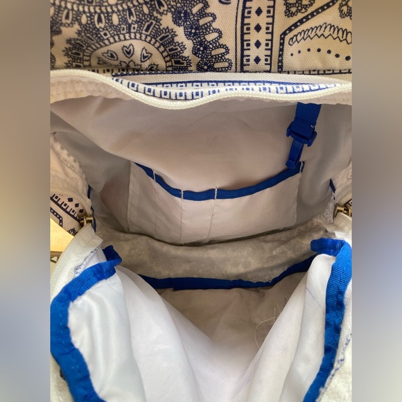 Vintage JANSPORT white blue swedish lace print canvas suede bottom EUC - Picture 14 of 15